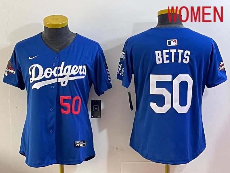 Women Los Angeles Dodgers #50 Betts Blue Game 2024 Nike MLB Jersey style 12053